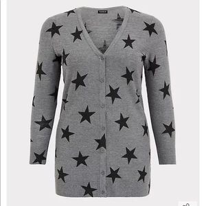 Torrid Dark Grey & Black Star Textured Slub Boyfriend Cardigan sz 2